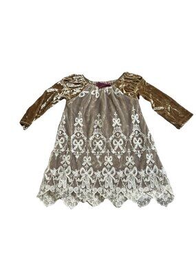 Purrfect By House Baby Toddler Laced Gold Velvet Bow Ballet Dress Girl